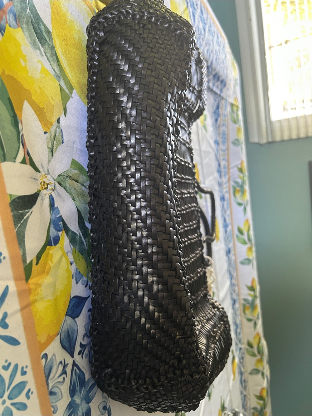 La Vie Black Woven Genuine Italian Leather Tote Bag with Top Handles and insert - Picture 7 of 7